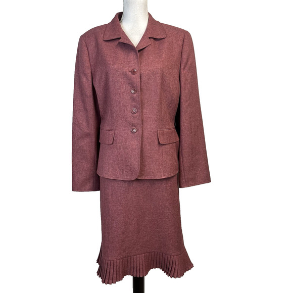 Le Suit Essentials Skirt Suit size 16 Pink Mauve Black Herringbone Career Church - Picture 1 of 15